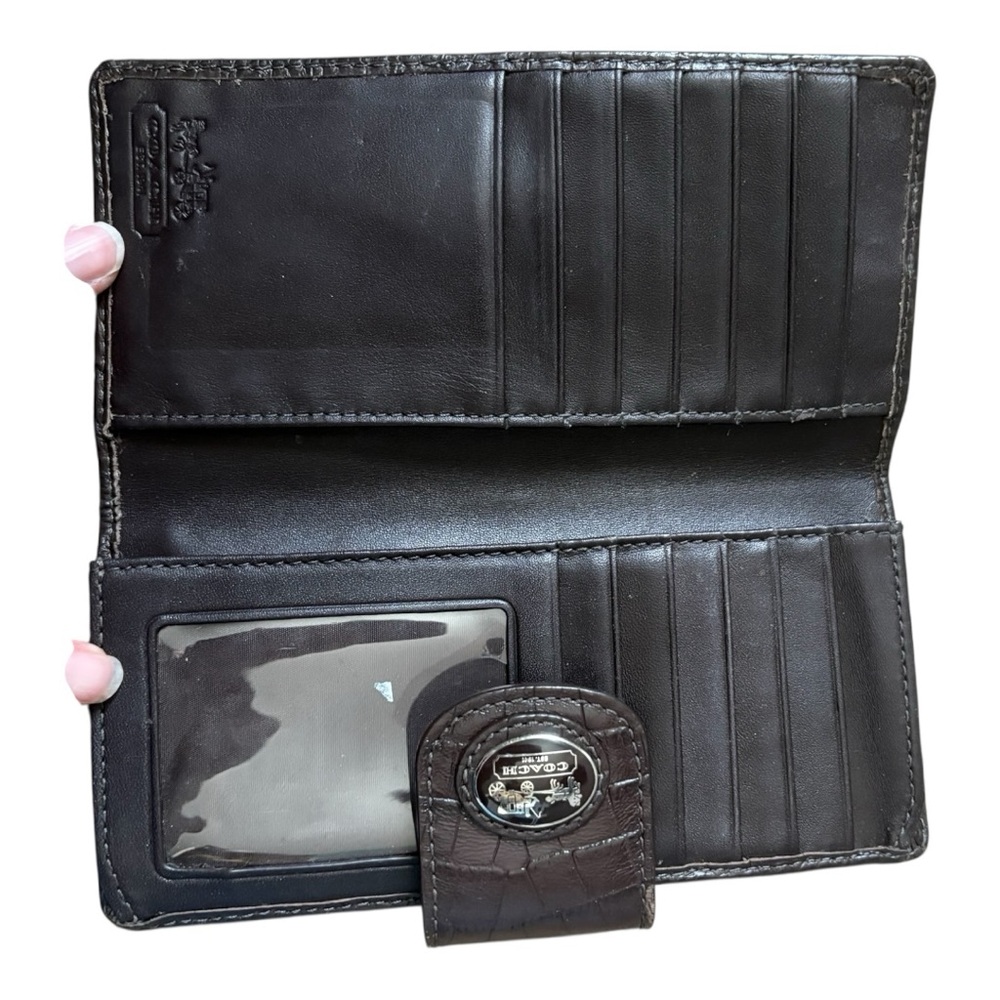Coach Signature Canvas Wallet with  Chocolate Brown Leather Trim Snap Closure - Picture 6 of 12